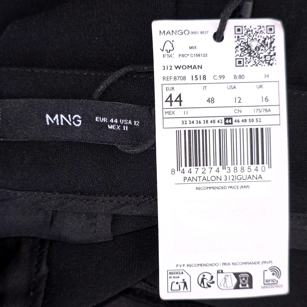 NWT Mango Women's Wide leg Suit Trousers Black Size 12 Professional Mid Rise - Picture 12 of 16